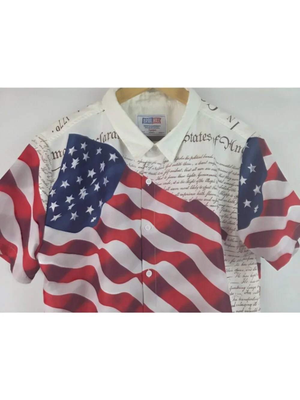 Arvil Hill Men's Shirt Size Large Patriotic USA America Flag Button Down Top